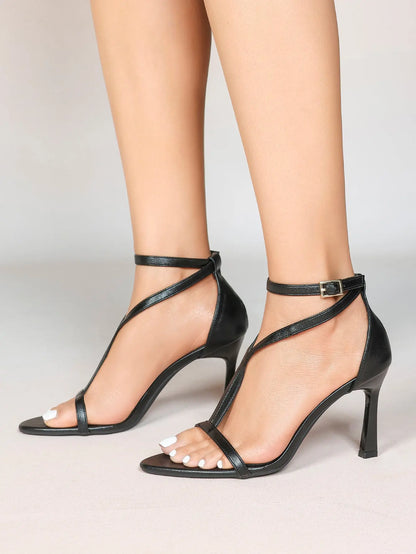 Women's Pointed Toe High-Heel Sandals Y-Strap Adjustable Ankle Strap Wedding Party Shoes YISHIFAN