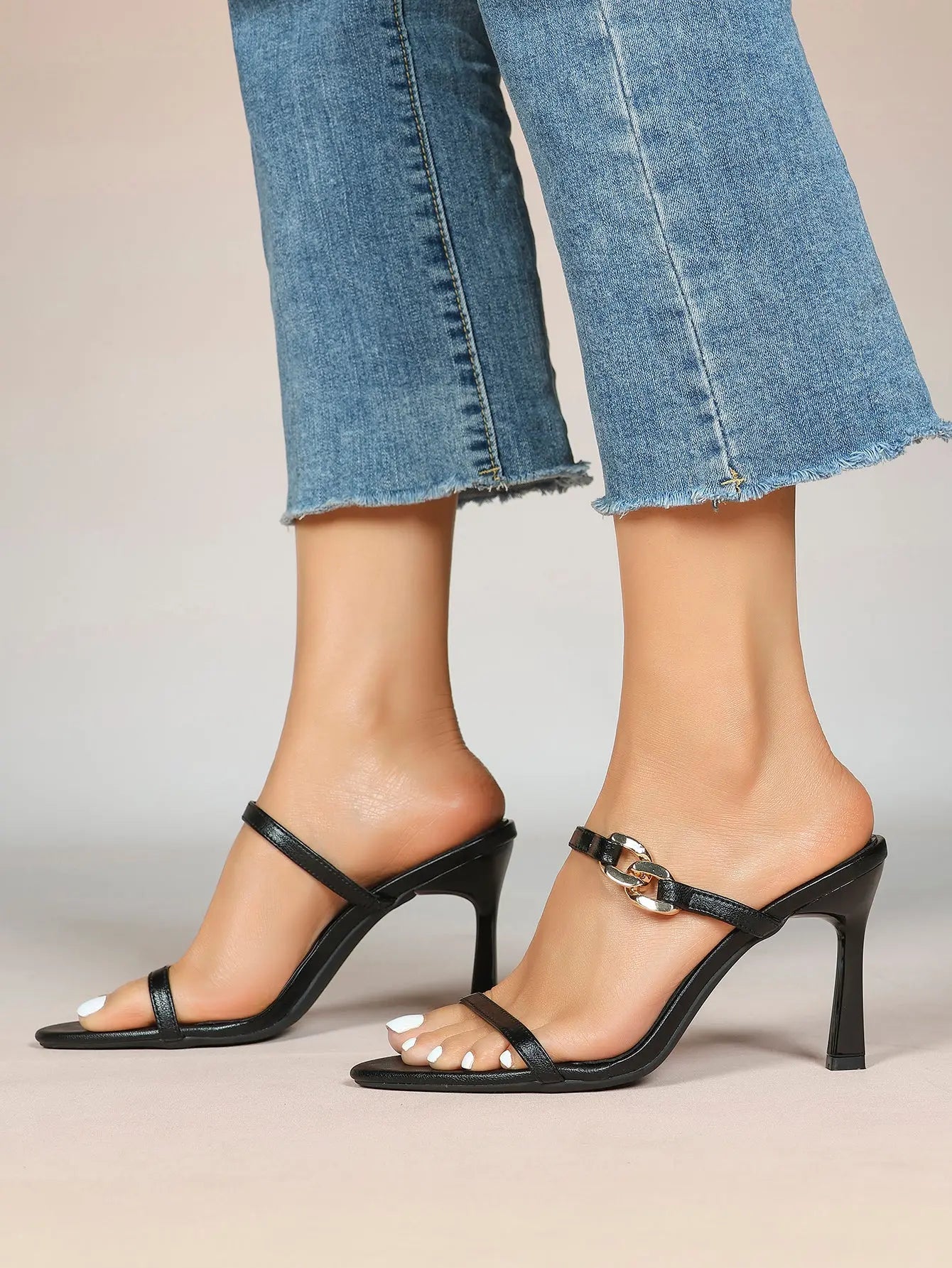Women's Black High-Heel Sandals Opened Pointed Toe Ankle Strap Stiletto Heels Wedding Party Office Dress Shoes YISHIFAN