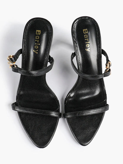 Women's Black High-Heel Sandals Opened Pointed Toe Ankle Strap Stiletto Heels Wedding Party Office Dress Shoes YISHIFAN