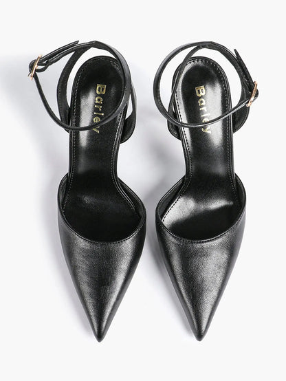 Women's Leather 4.13 INCH High-Heel Stiletto Pointed Toe Slingback Stiletto Heels for Elegant Scene YISHIFAN