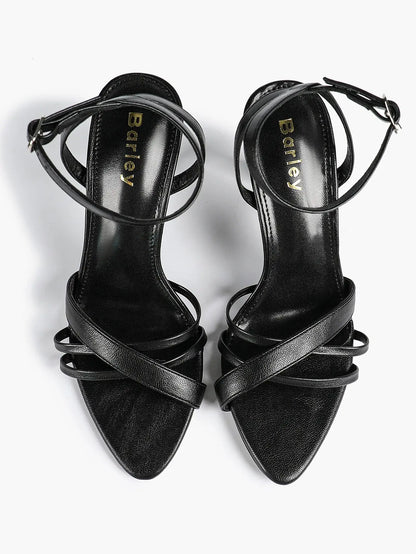 Brown Leather High-Heel Sandals  Cross Strap Stiletto Heels Wedding Party Dress Shoes YISHIFAN