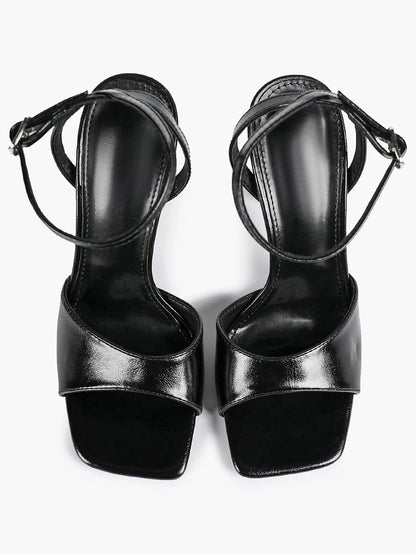 Women's Stiletto Heels 4.13 Inch Square Toe Ankle Strap Sandals Wedding Party Office Dress Shoes YISHIFAN