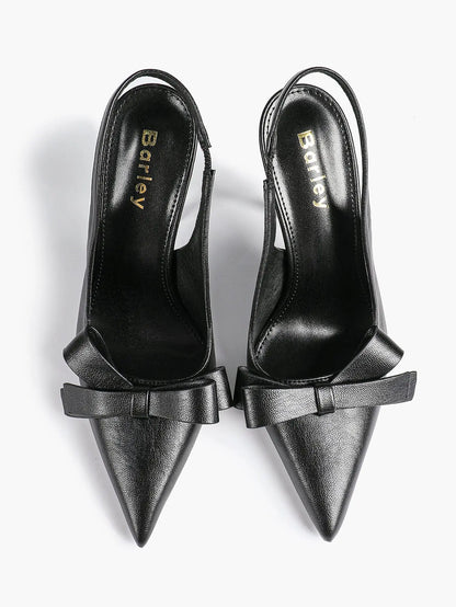 Women's Leather Bowknot High-Heel Closed Toe Pointed Toe Slingback Stiletto Heels Top-quality Shoes YISHIFAN