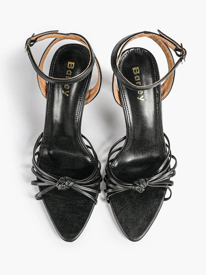 Women's Black Stiletto Heels 3.54 Inch Crisscross Strap Sandals Wedding Party Evening Dress Shoes YISHIFAN