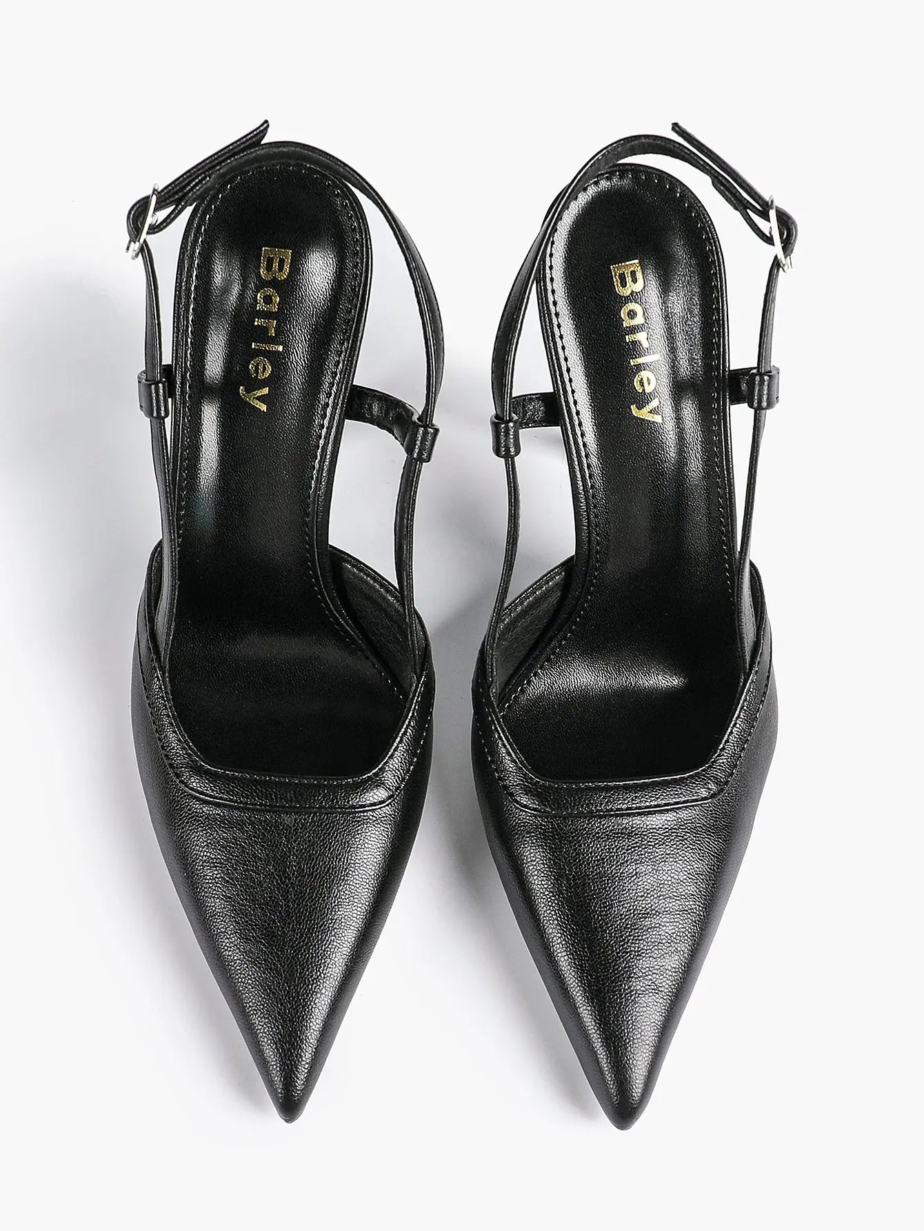 Women's Black Leather High-Heel Sandals Pointed Toe Stiletto Heels Office with for Wedding Party YISHIFAN