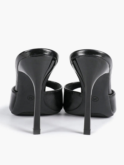 Women's Kitten Heels for Square Toe Open Toe Backless Mule Heels Stiletto Sandals 4.13 Inch YISHIFAN