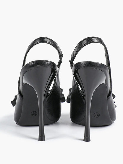 Women's Leather Bowknot High-Heel Closed Toe Pointed Toe Slingback Stiletto Heels Top-quality Shoes YISHIFAN