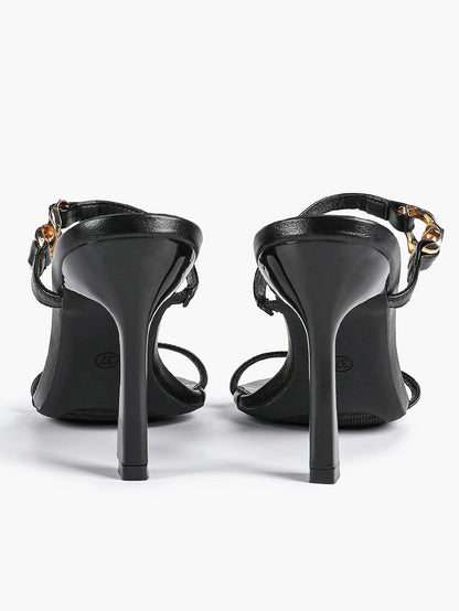 Women's Black High-Heel Sandals Opened Pointed Toe Ankle Strap Stiletto Heels Wedding Party Office Dress Shoes YISHIFAN
