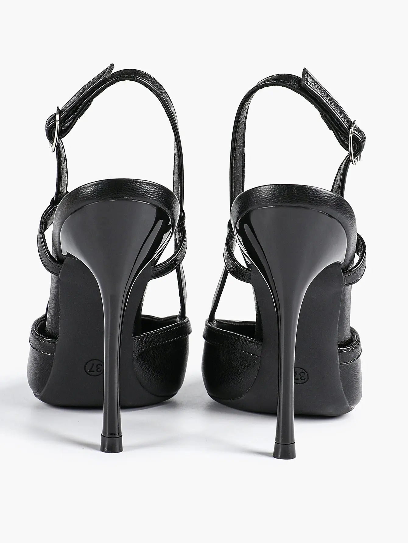 Women's Black Leather High-Heel Sandals Pointed Toe Stiletto Heels Office with for Wedding Party YISHIFAN