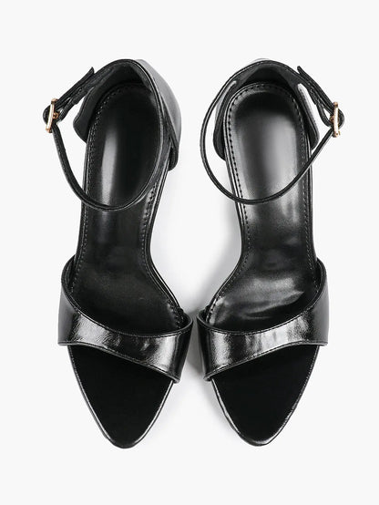 Women's Black High-Heel Sandals 3.74 Inch Stiletto Heels with Adjustable Ankle Strap for Wedding Party Casual YISHIFAN