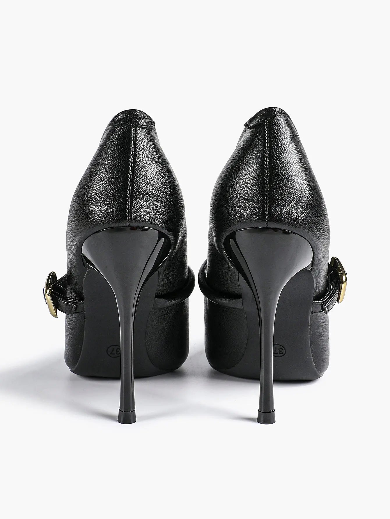 Women's Leather Stiletto Heels 4.13 Inch Pointed Toe Strap Pumps Shoes with Buckle for Casual Office YISHIFAN