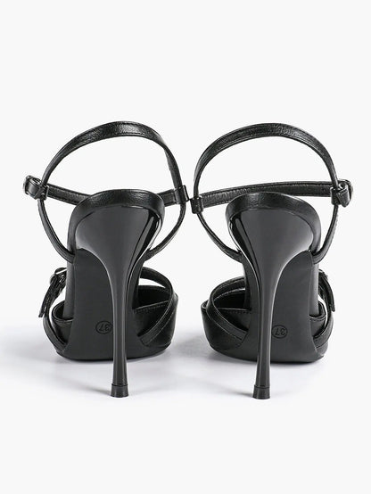 Women's Ivory Leather High-Heel Stiletto Pointed Toe Ankle Strap Sandals Sexy Wedding Party Evening Dress Shoes YISHIFAN