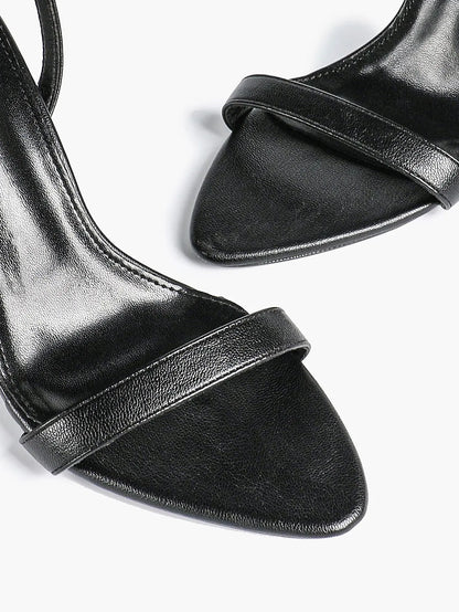 Women Leather High-Heel Sandals Pointed Toe Open Back Stiletto Heels Office Dress Shoes YISHIFAN