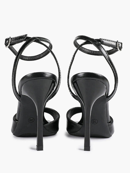 Women's Stiletto Heels 4.13 Inch Square Toe Ankle Strap Sandals Wedding Party Office Dress Shoes YISHIFAN