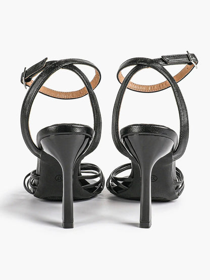 Women's Black Stiletto Heels 3.54 Inch Crisscross Strap Sandals Wedding Party Evening Dress Shoes YISHIFAN