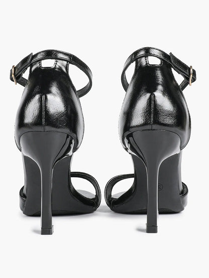 Women's Black High-Heel Sandals 3.74 Inch Stiletto Heels with Adjustable Ankle Strap for Wedding Party Casual YISHIFAN