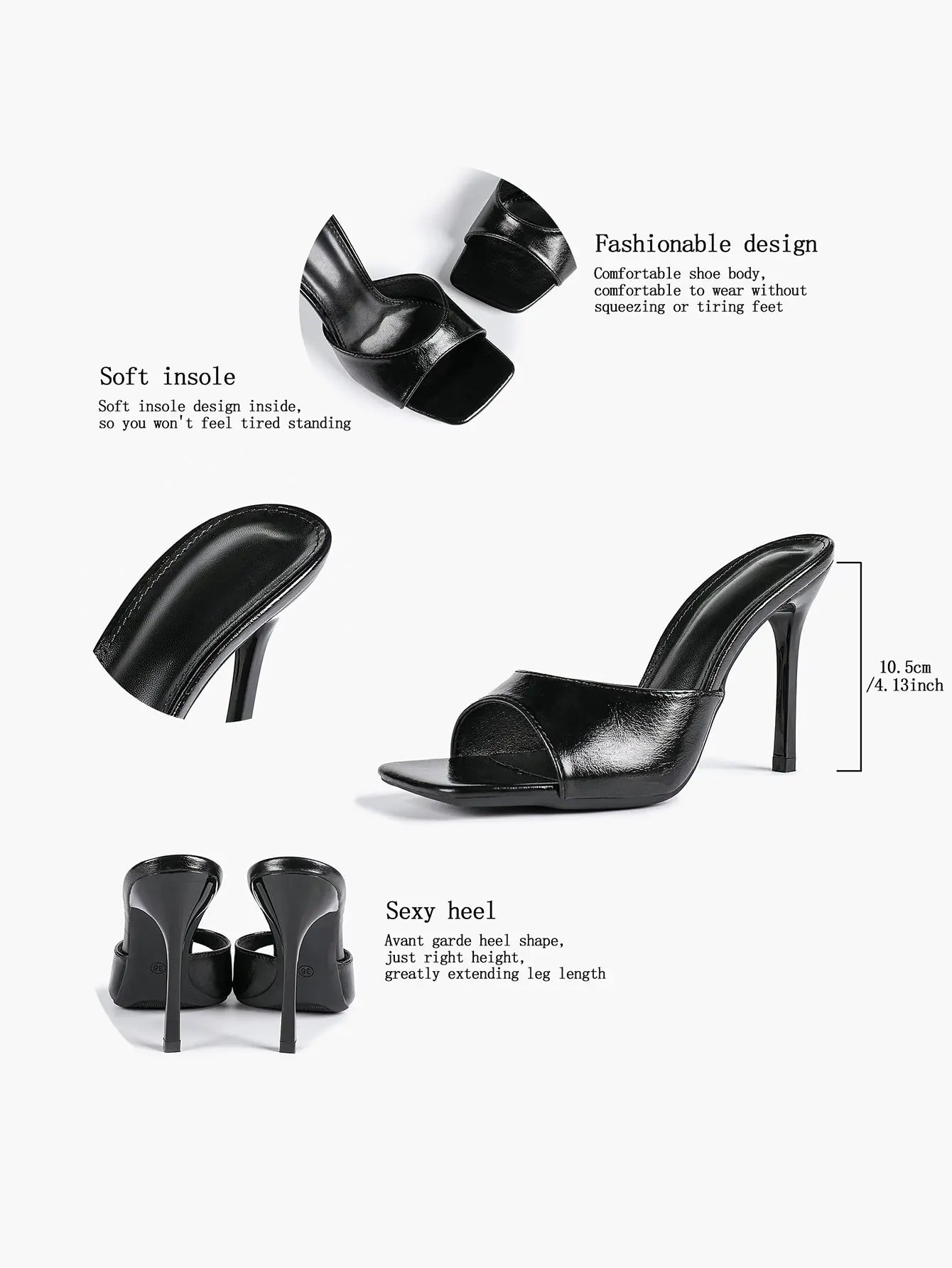 Women's Kitten Heels for Square Toe Open Toe Backless Mule Heels Stiletto Sandals 4.13 Inch YISHIFAN