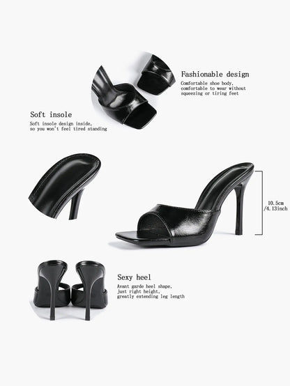 Women's Kitten Heels for Square Toe Open Toe Backless Mule Heels Stiletto Sandals 4.13 Inch YISHIFAN