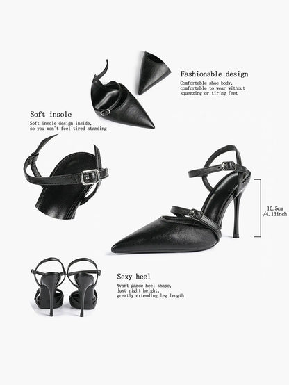 Women's Ivory Leather High-Heel Stiletto Pointed Toe Ankle Strap Sandals Sexy Wedding Party Evening Dress Shoes YISHIFAN