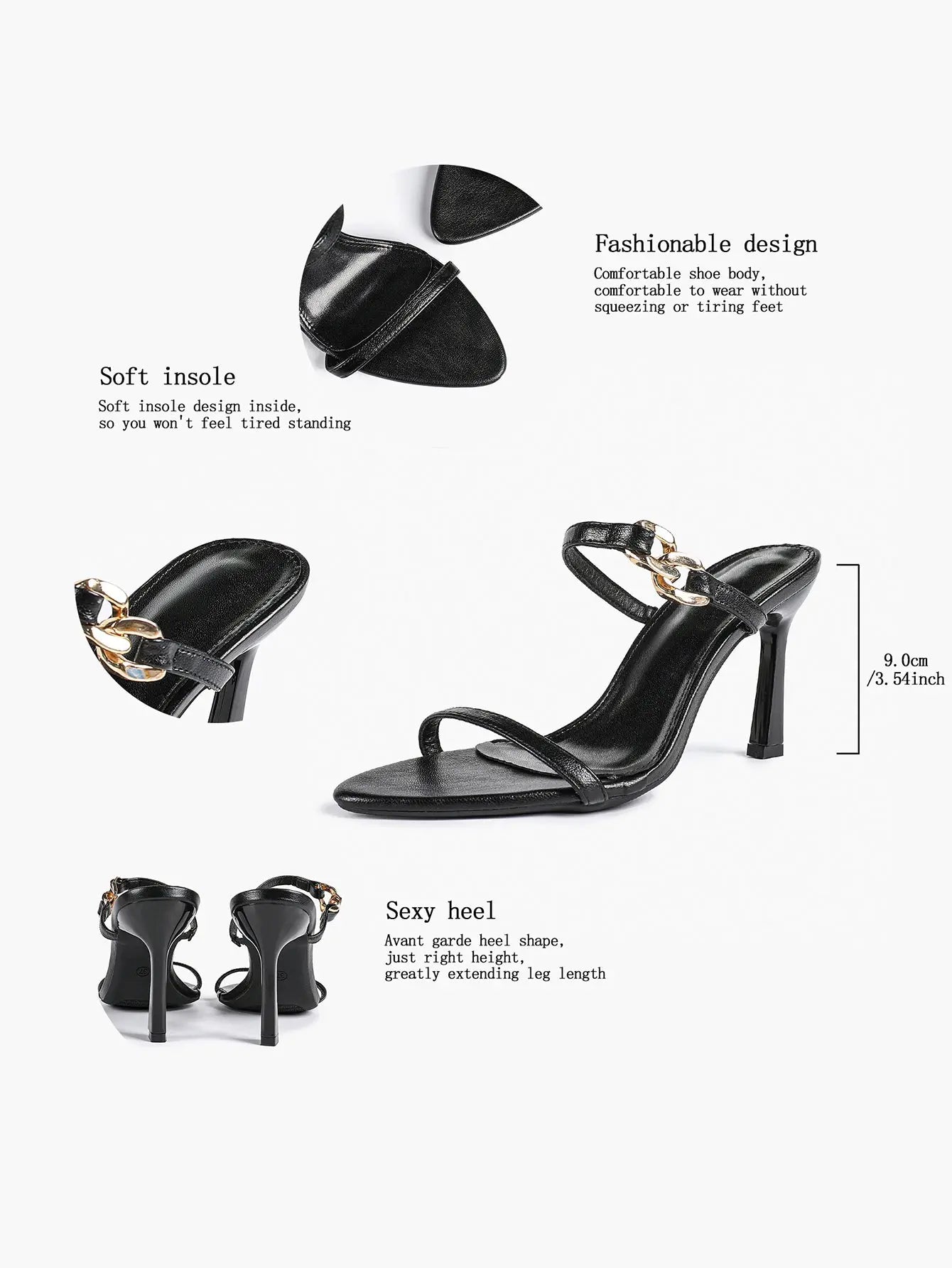 Women's Black High-Heel Sandals Opened Pointed Toe Ankle Strap Stiletto Heels Wedding Party Office Dress Shoes YISHIFAN