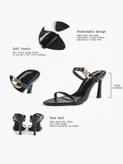 Women's Black High-Heel Sandals Opened Pointed Toe Ankle Strap Stiletto Heels Wedding Party Office Dress Shoes YISHIFAN