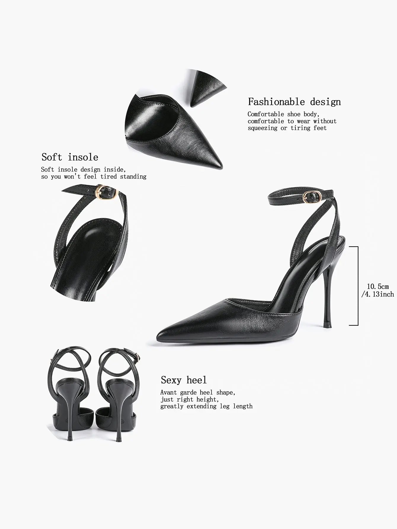 Women's Leather 4.13 INCH High-Heel Stiletto Pointed Toe Slingback Stiletto Heels for Elegant Scene YISHIFAN