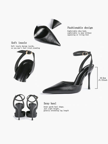 Women's Leather 4.13 INCH High-Heel Stiletto Pointed Toe Slingback Stiletto Heels for Elegant Scene YISHIFAN