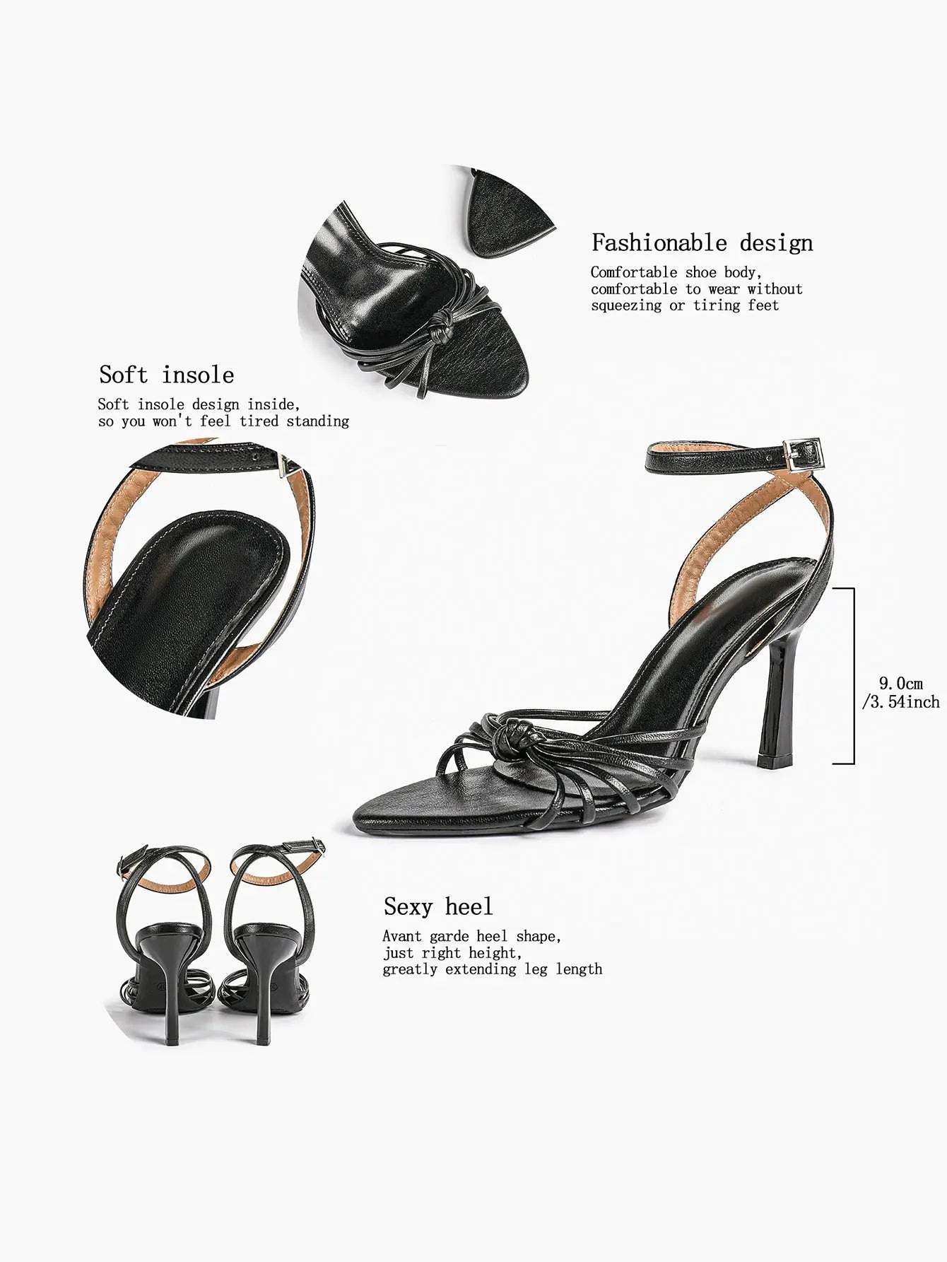 Women's Black Stiletto Heels 3.54 Inch Crisscross Strap Sandals Wedding Party Evening Dress Shoes YISHIFAN