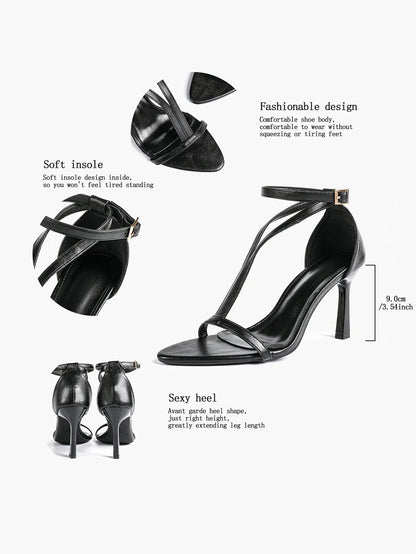 Women's Pointed Toe High-Heel Sandals Y-Strap Adjustable Ankle Strap Wedding Party Shoes YISHIFAN
