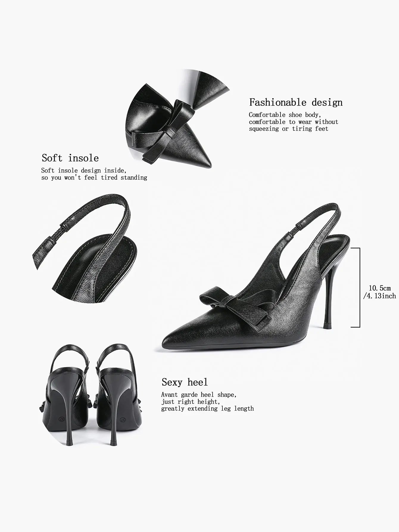 Women's Leather Bowknot High-Heel Closed Toe Pointed Toe Slingback Stiletto Heels Top-quality Shoes YISHIFAN