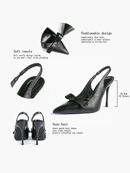 Women's Leather Bowknot High-Heel Closed Toe Pointed Toe Slingback Stiletto Heels Top-quality Shoes YISHIFAN