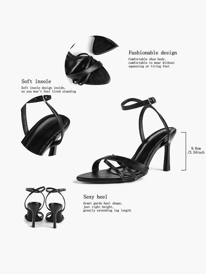 Brown Leather High-Heel Sandals  Cross Strap Stiletto Heels Wedding Party Dress Shoes YISHIFAN
