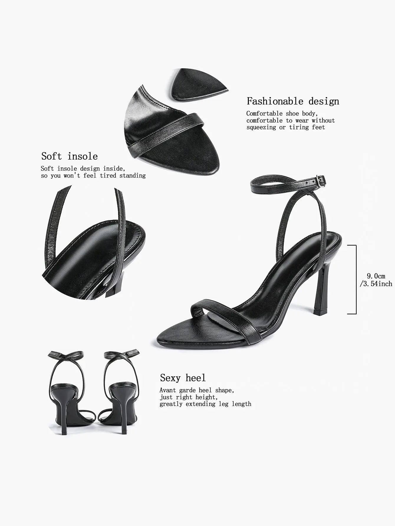 Women Leather High-Heel Sandals Pointed Toe Open Back Stiletto Heels Office Dress Shoes YISHIFAN