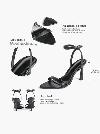 Women Leather High-Heel Sandals Pointed Toe Open Back Stiletto Heels Office Dress Shoes YISHIFAN