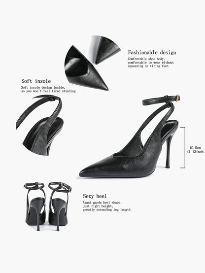 Women's Dark Brown Ankle Strap Pointed Toe High-Heel Sandals Wedding Party Evening Dress Shoes YISHIFAN