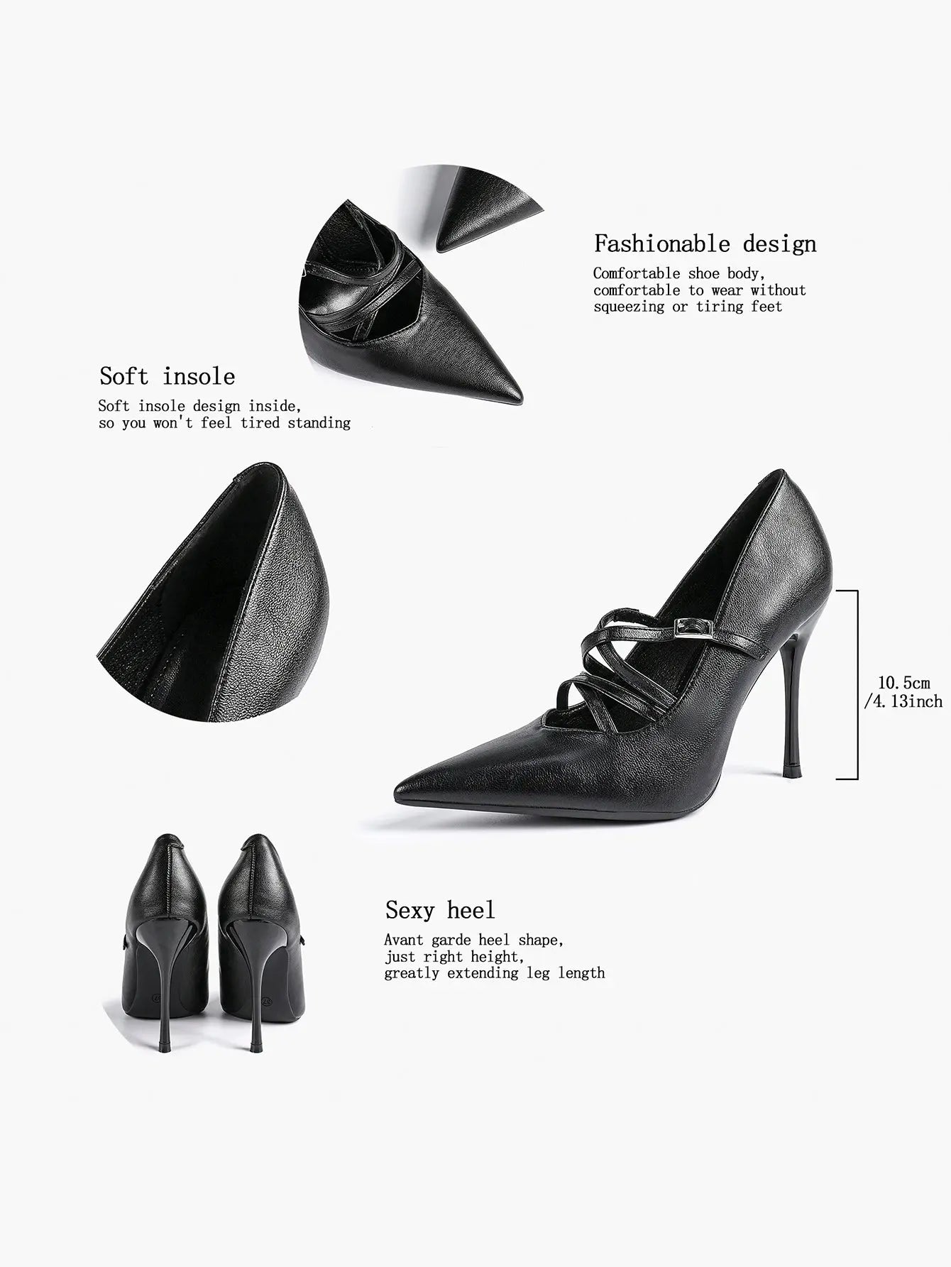 Burgundy Leather Stiletto Heels Sharp Pointed Toe Cross Strap Pump 4.13 INCH for Party Wedding Shoes YISHIFAN