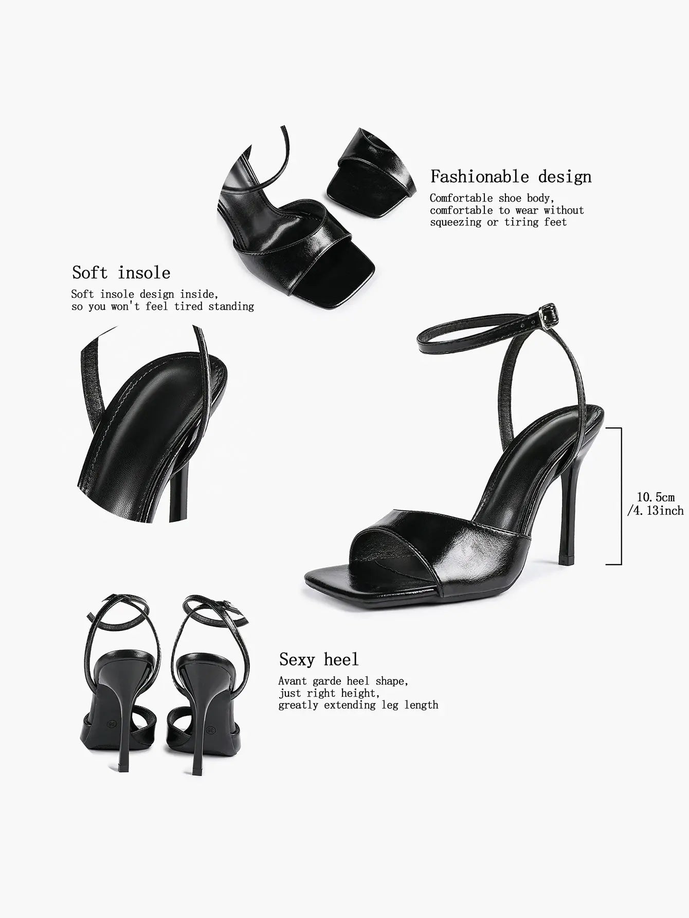Women's Stiletto Heels 4.13 Inch Square Toe Ankle Strap Sandals Wedding Party Office Dress Shoes YISHIFAN