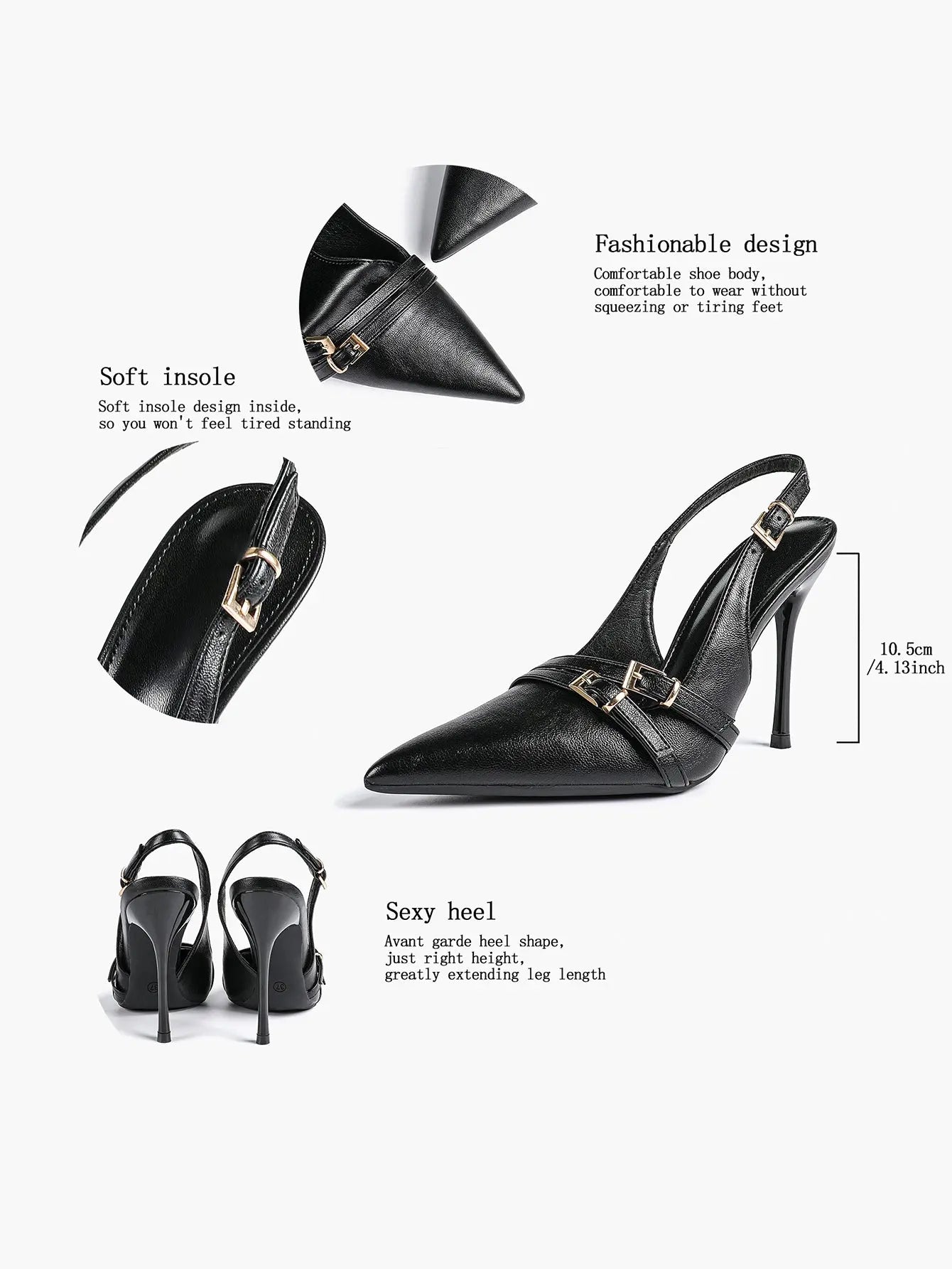 Women's High-Heel Sandals Closed Pointed Toe Slingback Heels Ankle Strap Stiletto Heels Elegant YISHIFAN
