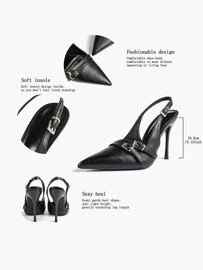 Women's High-Heel Sandals Closed Pointed Toe Slingback Heels Ankle Strap Stiletto Heels Elegant YISHIFAN