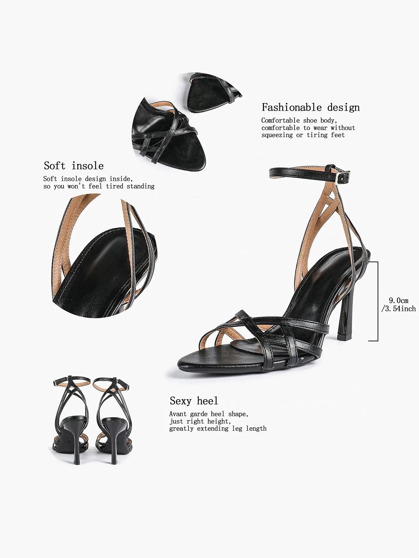 Leather Stiletto Heels for Women Open Pointed Toe Cross Ankle Strap Sandals for Wedding Party YISHIFAN