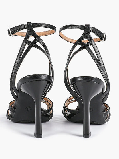 Leather Stiletto Heels for Women Open Pointed Toe Cross Ankle Strap Sandals for Wedding Party YISHIFAN