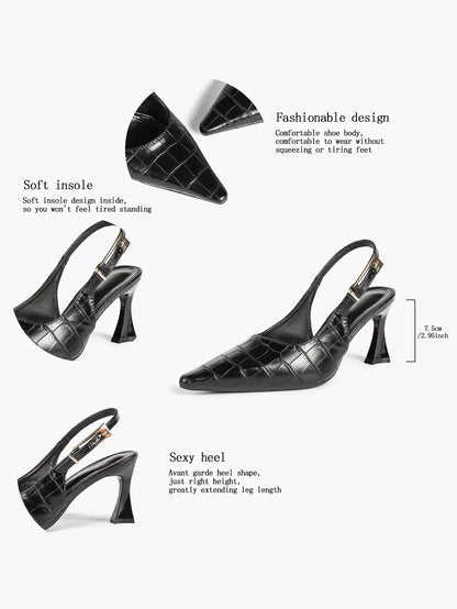 Women's Crocodile Embossed Slingback Pumps Pointed Toe Chunky High Heels Dress Shoes with Adjustable Buckle Strap YISHIFAN