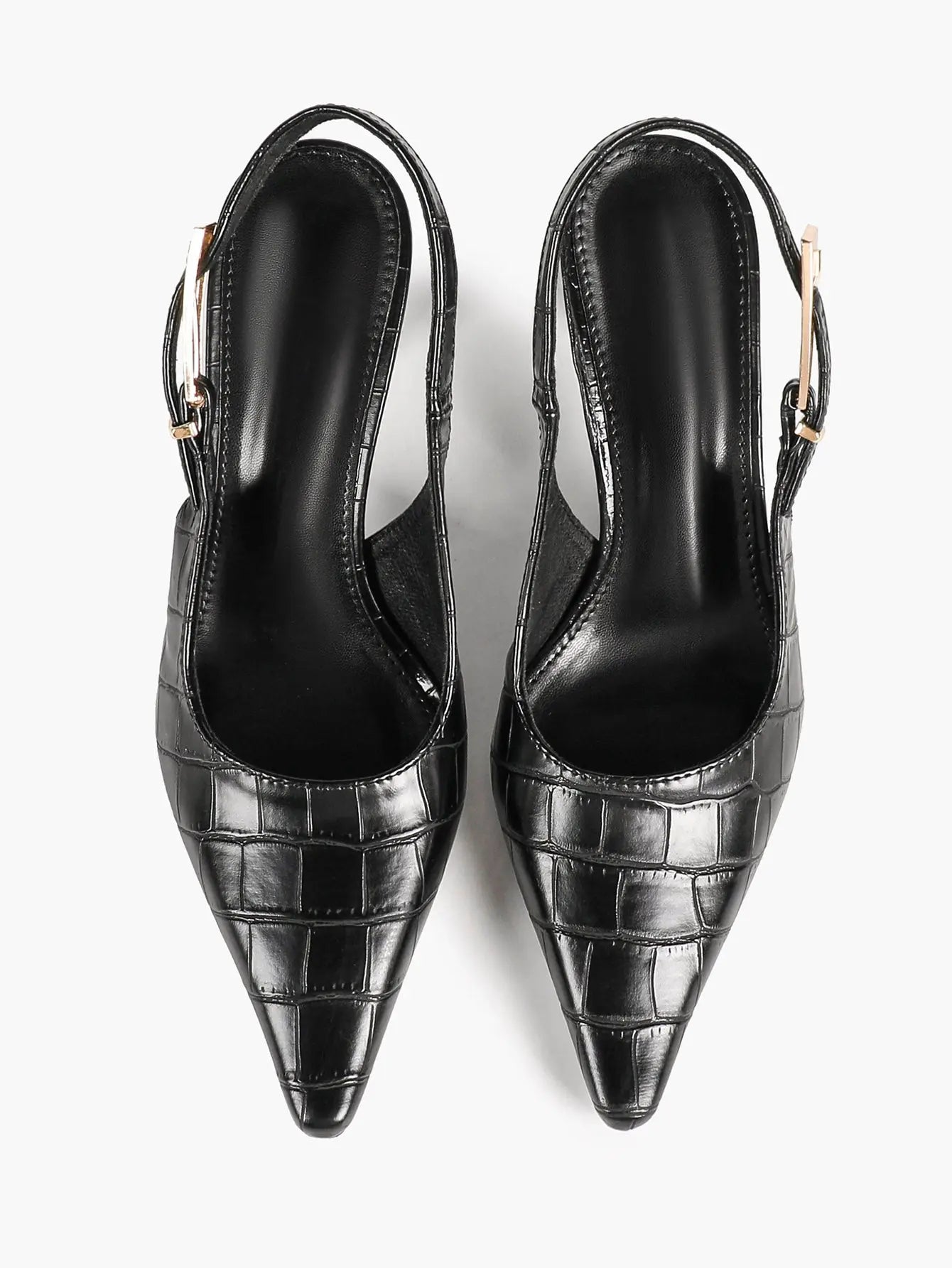 Women's Crocodile Embossed Slingback Pumps Pointed Toe Chunky High Heels Dress Shoes with Adjustable Buckle Strap YISHIFAN
