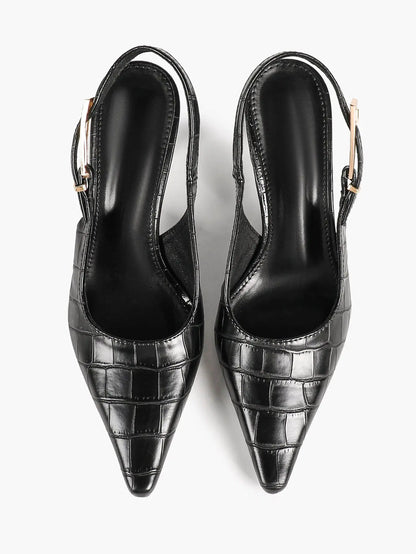 Women's Crocodile Embossed Slingback Pumps Pointed Toe Chunky High Heels Dress Shoes with Adjustable Buckle Strap YISHIFAN