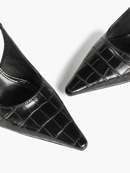 Women's Crocodile Embossed Slingback Pumps Pointed Toe Chunky High Heels Dress Shoes with Adjustable Buckle Strap YISHIFAN