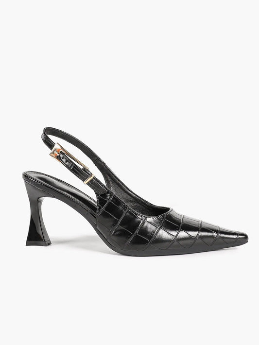 Women's Crocodile Embossed Slingback Pumps Pointed Toe Chunky High Heels Dress Shoes with Adjustable Buckle Strap YISHIFAN