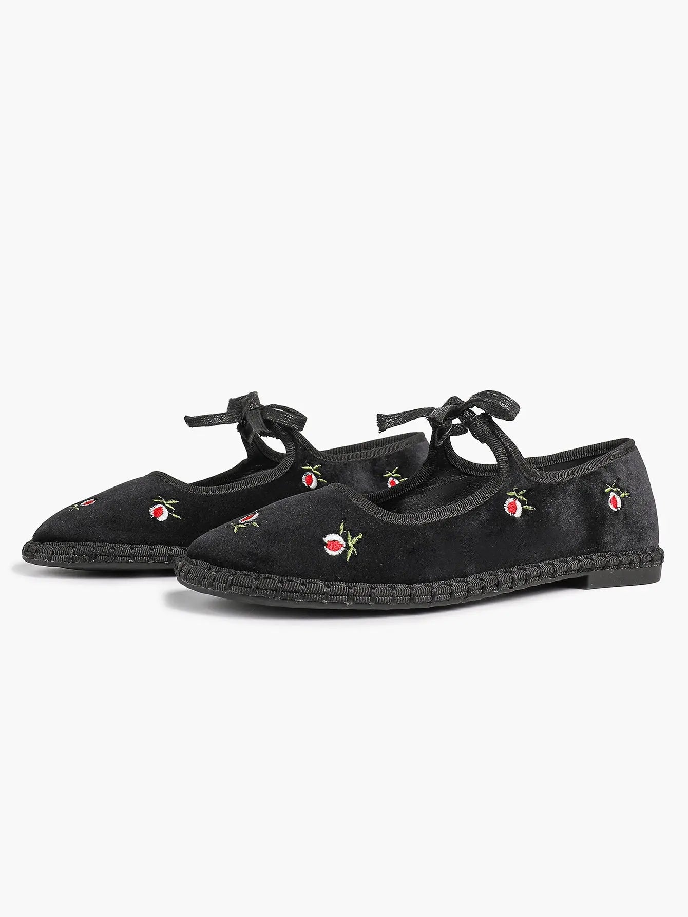 Women's Velvet Mary Jane Ballet Flat Shoes with Bow Straps YISHIFAN