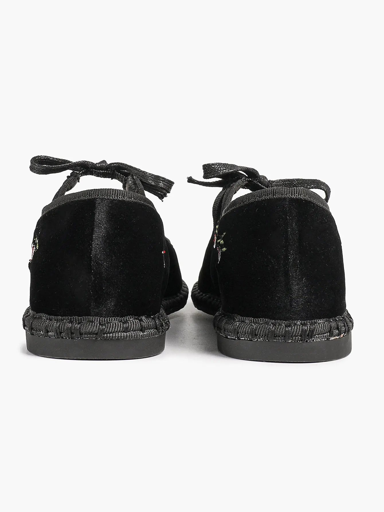 Women's Velvet Mary Jane Ballet Flat Shoes with Bow Straps YISHIFAN