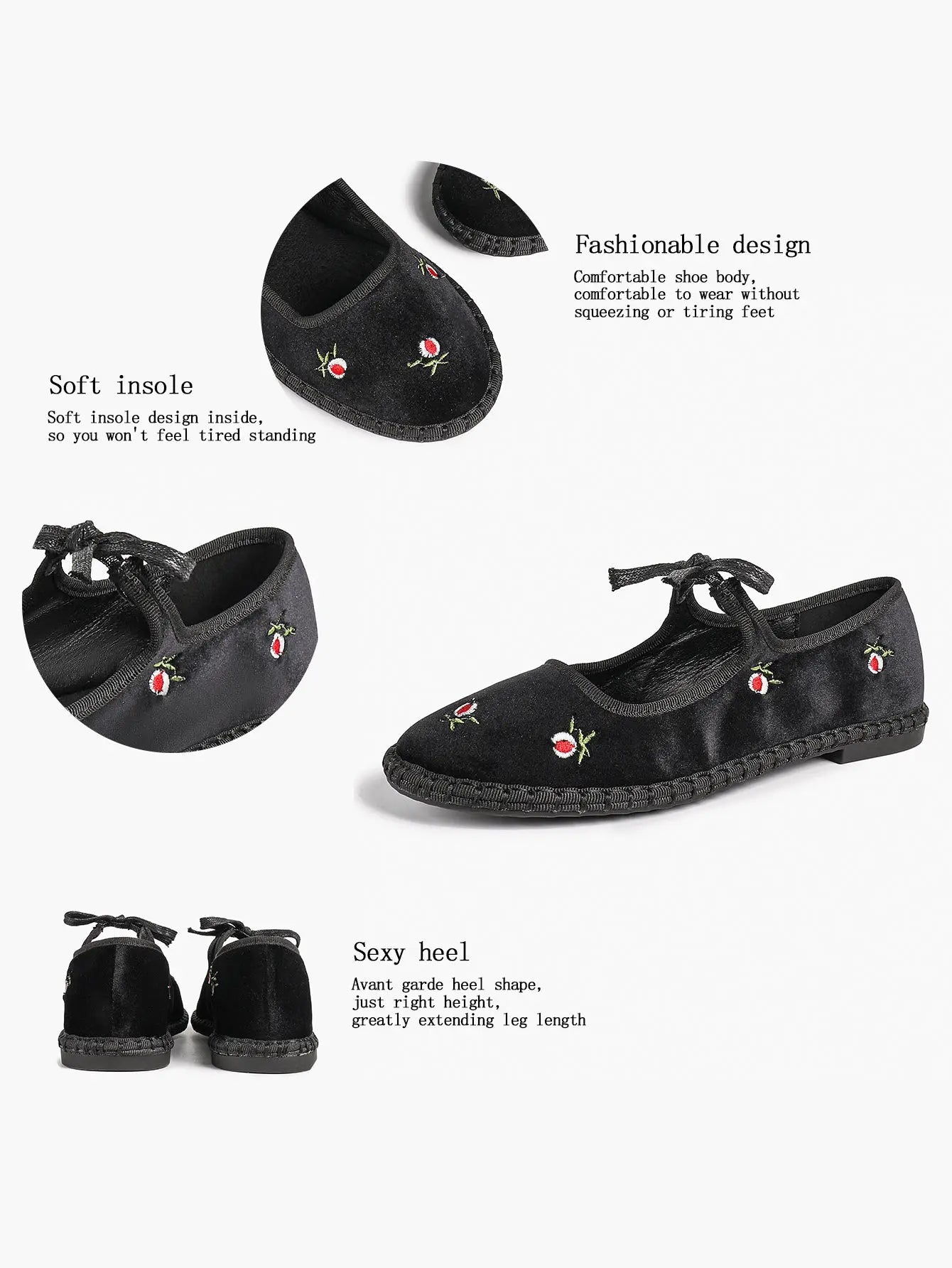 Women's Velvet Mary Jane Ballet Flat Shoes with Bow Straps YISHIFAN