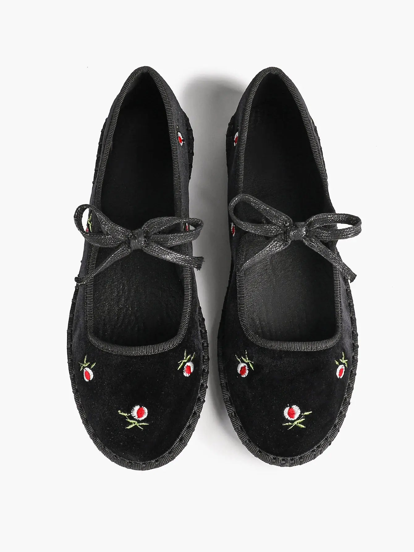 Women's Velvet Mary Jane Ballet Flat Shoes with Bow Straps YISHIFAN